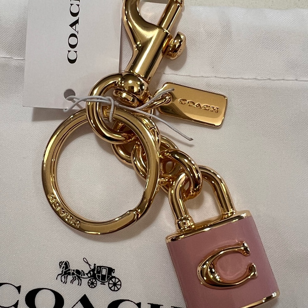 COACH Pink Enamel Padlock Key Charm with Gold Hardware - Picture 3 of 7